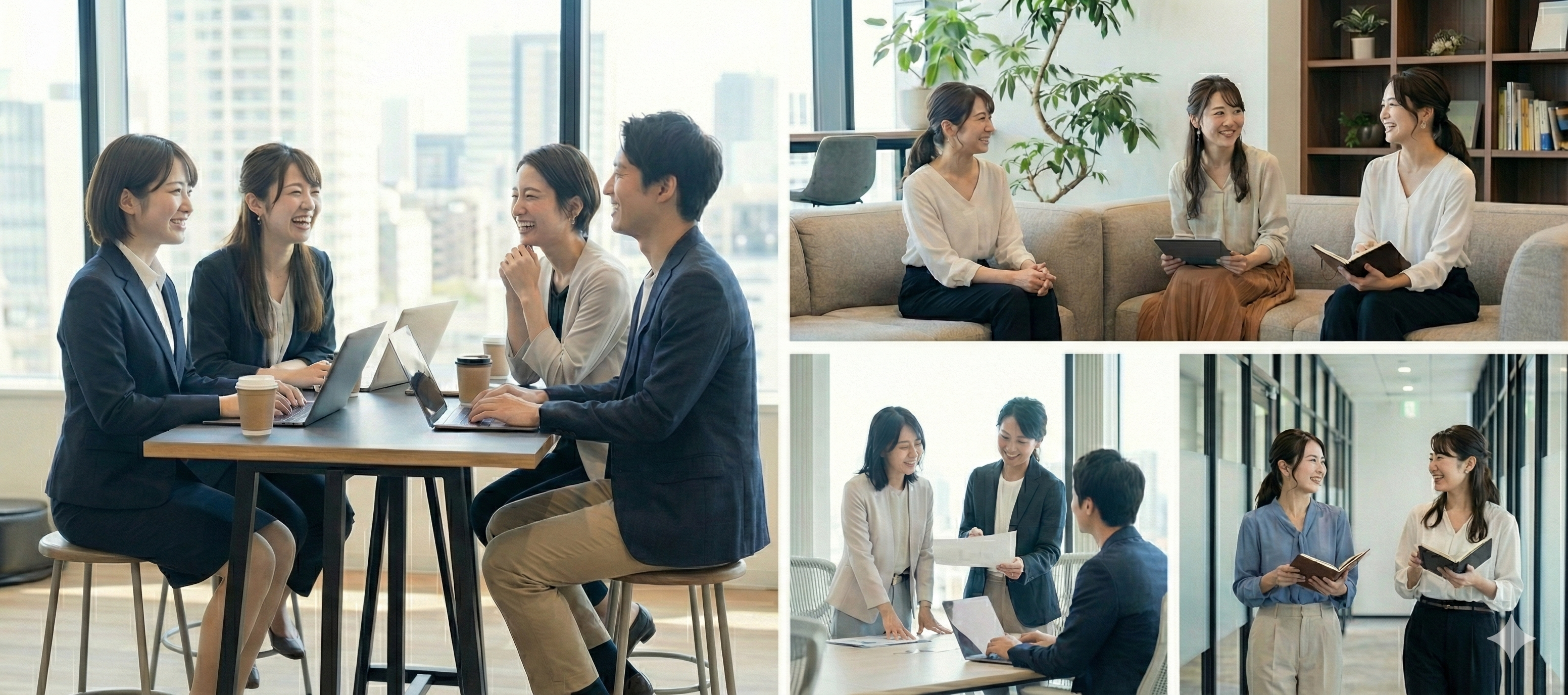 明るいオフィスで働くチーム